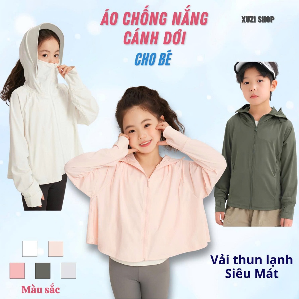 Áo chống nắng cho bé trai gái dáng cánh dơi vải thun lạnh siêu mát áo choàng nắng cản tia uv 50upf bảo về làn da bé XUZI