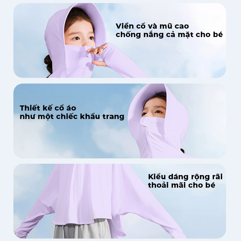 Áo chống nắng cho bé trai gái dáng cánh dơi vải thun lạnh siêu mát áo choàng nắng cản tia uv 50upf bảo về làn da bé XUZI