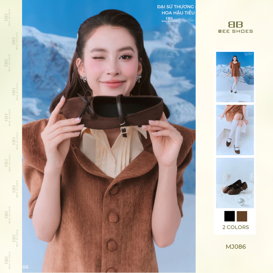(BST Sống Rực Rỡ) Giày mary jane nữ BEESHOES da lộn đế thấp 2 phân sẵn màu đen - nâu MJ086