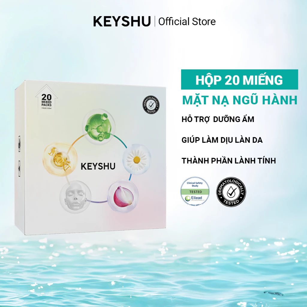 [KOL x KEYSHU] Combo 20 Miếng Mặt Nạ KEYSHU Mix (Rau Má, Hành Tím,Vitamin C, Nâng Cơ, Hoa Cúc) 30ml