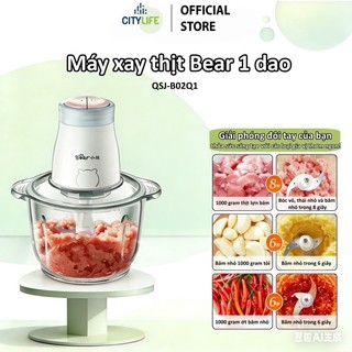 Máy xay thịt chính hãng Bear, Sande cối thủy tinh , 300W, 2 tầng lưỡi xay khỏe, nhuyễn đa năng