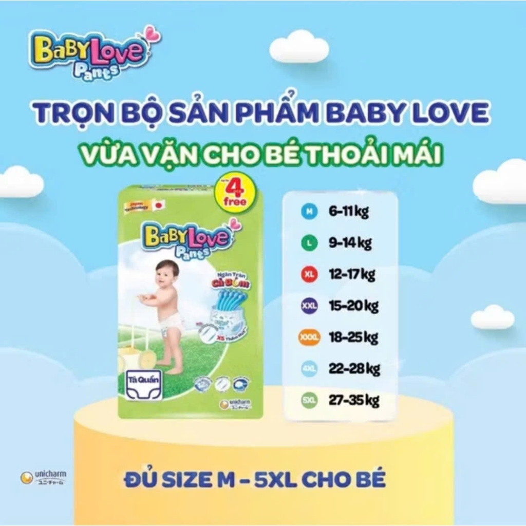 Tã Bỉm Quần BabyLove Pants M48+4/L48+4/XL48/XXL48+4/XXXL33+2/4XL33+2
