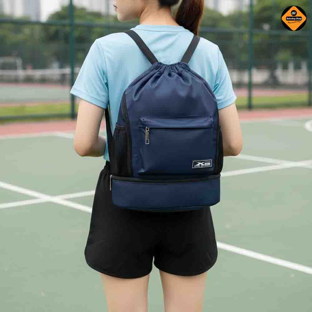 Balo Dây Rút Thể Thao Xbags Wisdom XB 6005 Xanh Đen Cá Tính, Chống Thấm, Có Ngăn Đựng Giày Riêng!