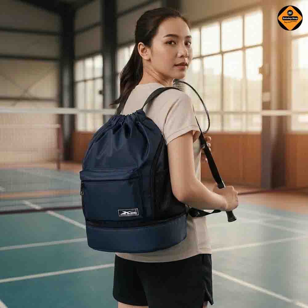 Balo Dây Rút Thể Thao Xbags Wisdom XB 6005 Xanh Đen Cá Tính, Chống Thấm, Có Ngăn Đựng Giày Riêng!