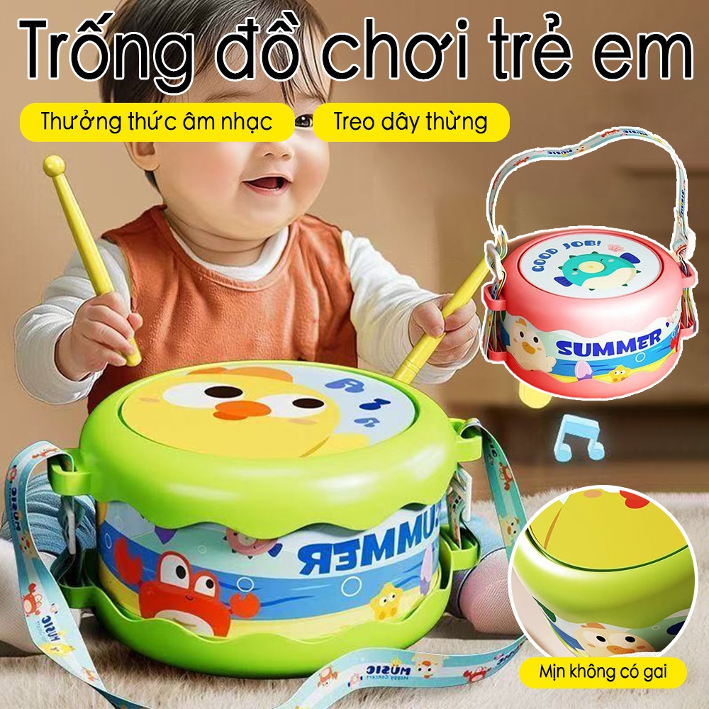 Bộ trống hai mặt giáo dục cho trẻ em Đồ chơi nhạc cụ 18cm có dây đeo điều chỉnh & 2 cây đánh Phát triển cảm giác âm nhạc