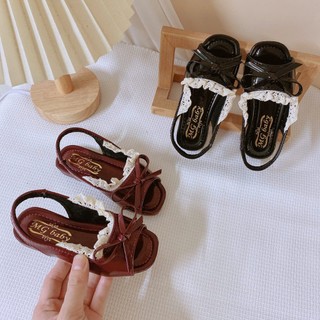 Sz 21 - 35 Dép Quai Hậu Giày Sandal Bé Gái Da Bóng Phối Ren Cho Bé Gái Tù 1,5 Tuổi K052