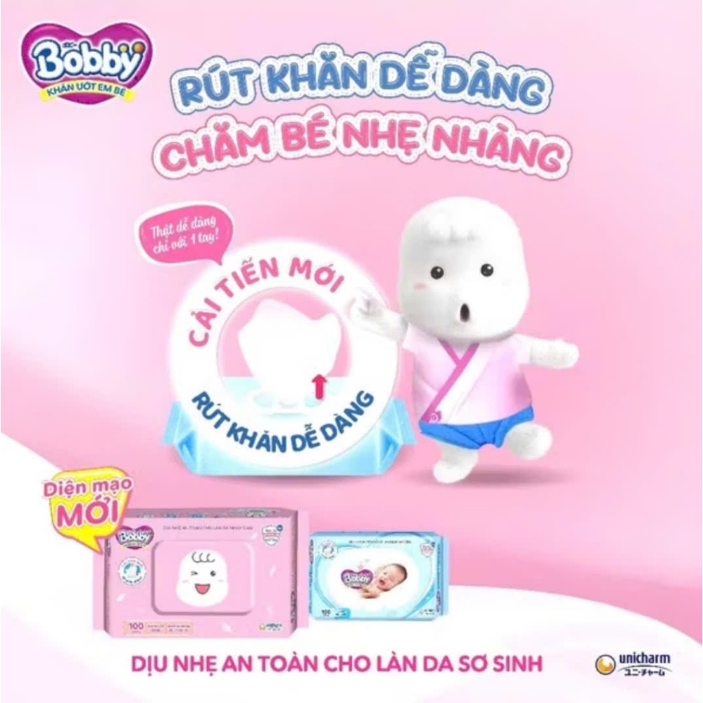 [Combo 4 gói] Khăn ướt Bobby Care không mùi/ hương thơm nhẹ nhàng 100 tờ/ gói (Xanh/Hồng)