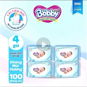 Khăn ướt Bobby Care không mùi/ hương thơm nhẹ nhàng 100 tờ/ gói (Xanh/Hồng)