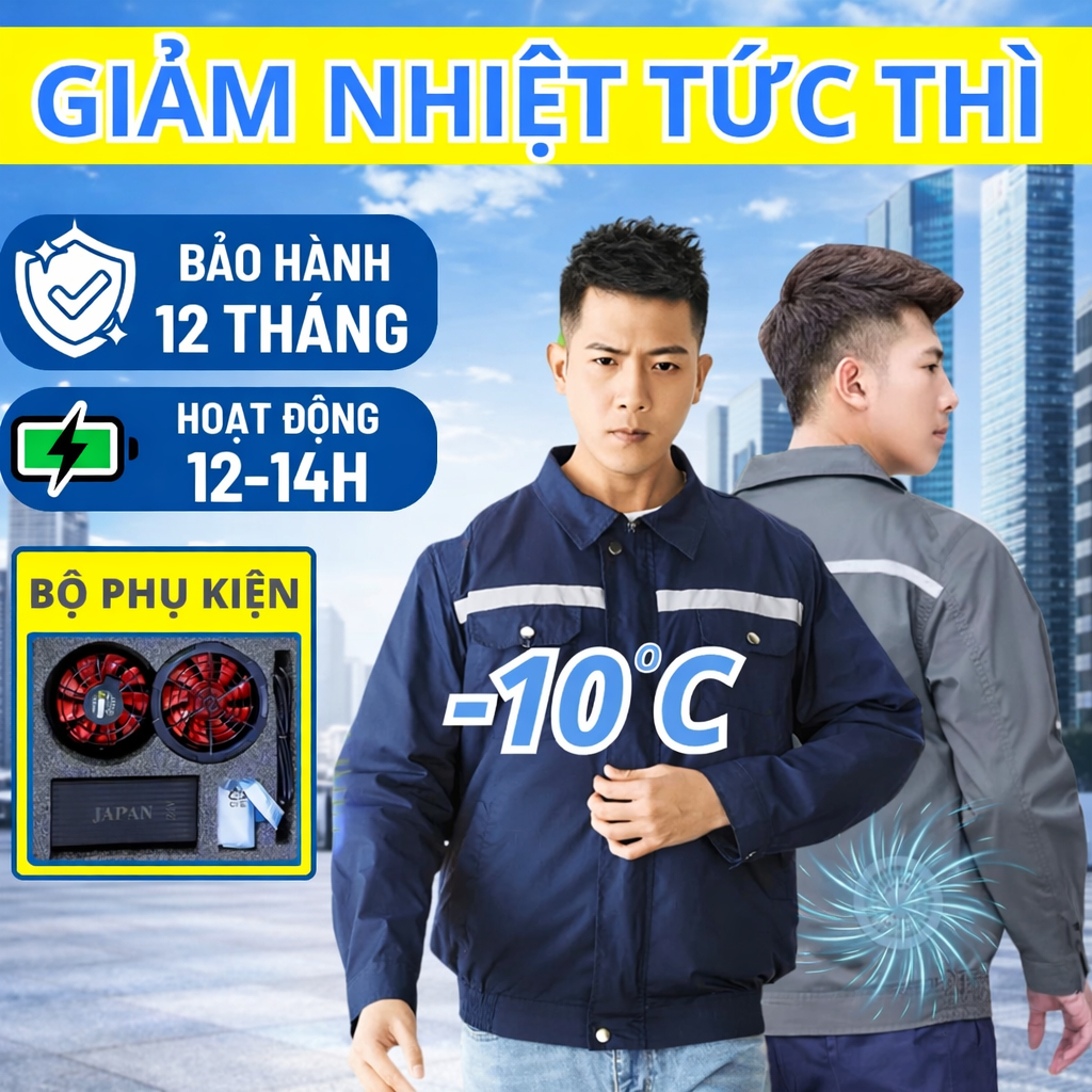 Áo điều hòa Nhật Bản 25V, quạt áo điều hòa công suất lớn hoạt động 12-16h liên tục cả ngày dài