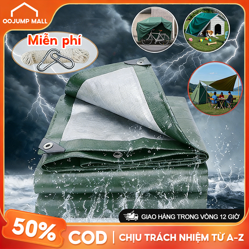 Bạt Che Nắng Mưa Ngoài Trời Đa Năng Cao Cấp Nhựa PE Phủ Nano Chống Thấm Nước Kèm Móc May Viền Đóng Khoen