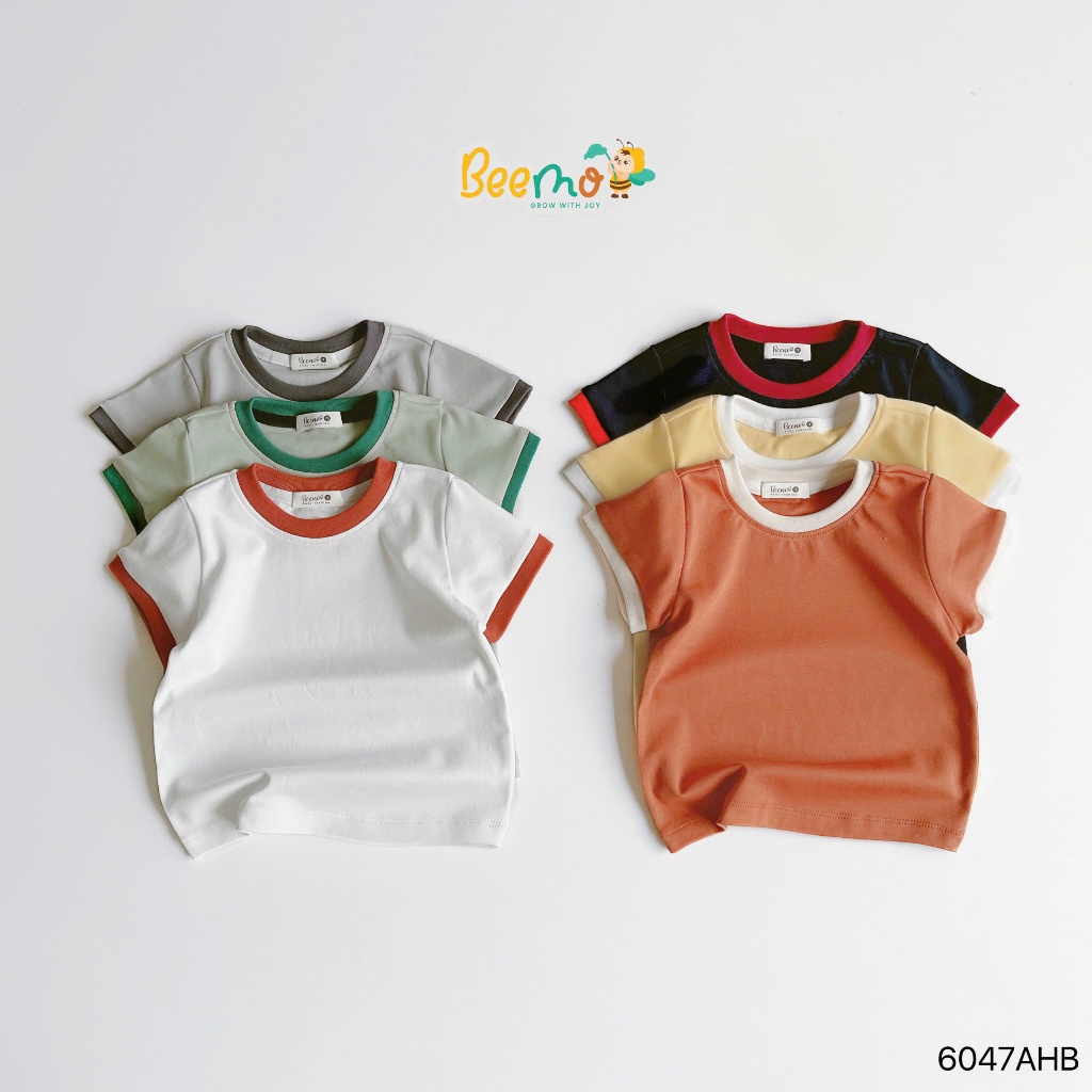 Áo phông cổ tròn basic trơn màu unisex cho bé, áo thun cổ tròn mềm mát