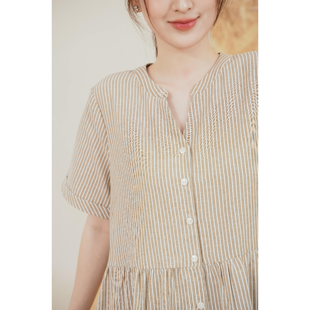 Váy suông, đầm bầu suông OXFORD Dress chất liệu thô mềm cao cấp cổ V có tay, nhẹ nhàng và thoáng mát L'amme