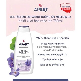 Sữa Tắm Tạo Bọt Apart Làm Dịu Da,Dưỡng Ẩm Hương Thơm Quyến Rũ 750ml - Biofresh