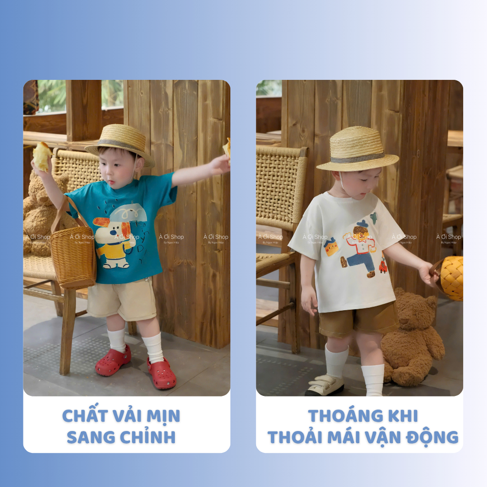 [À ƠI SHOP] E90- set 2 áo cộc tay chó cầm ô- a106.291