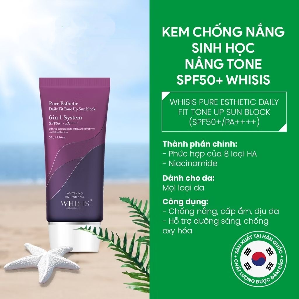 Kem Chống Nắng Kiềm Dầu Nâng Tone Hàn Quốc WHISIS Pure Esthetic Daily Fit Tone Up Sun  Block (SPF50+/PA++++)