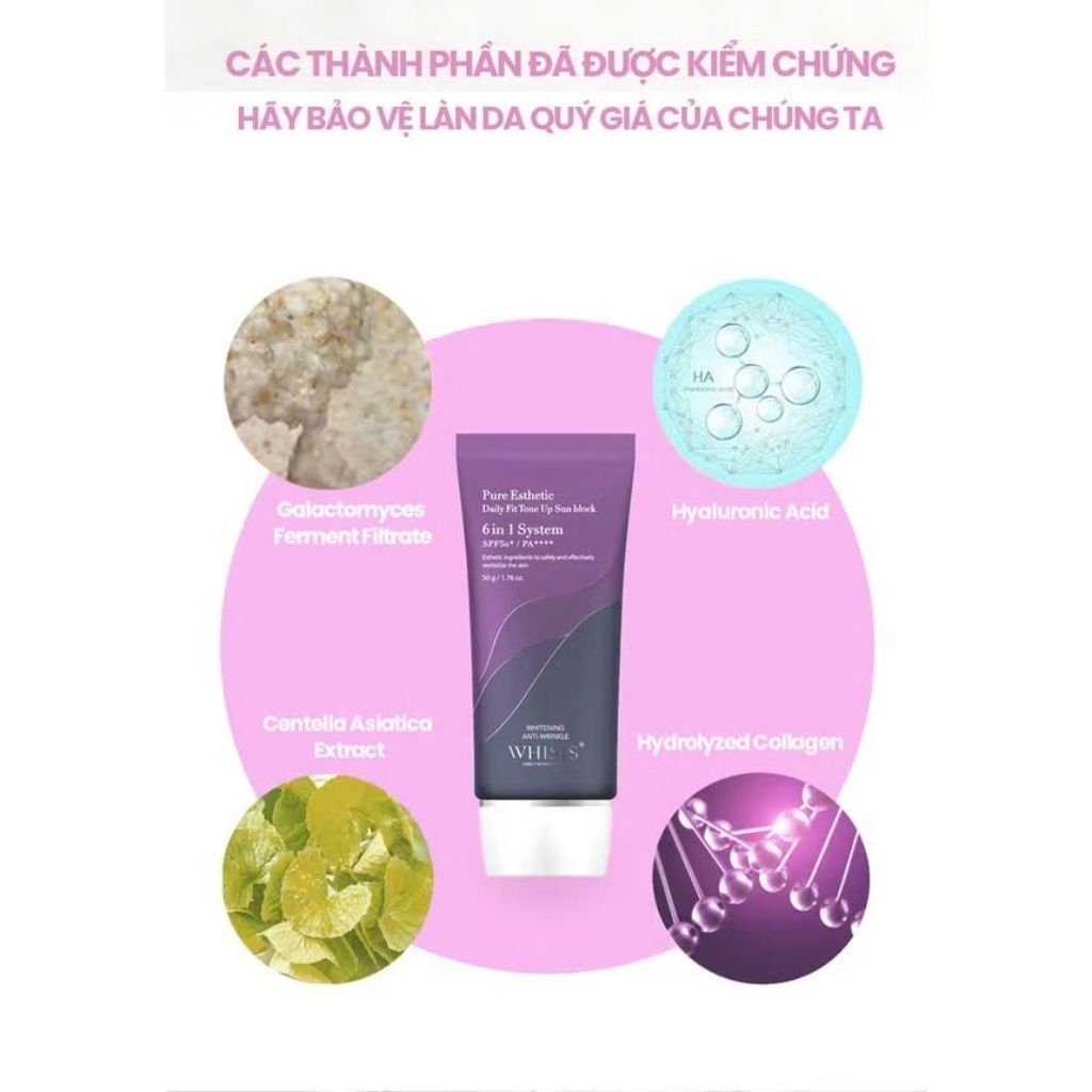 Kem Chống Nắng Kiềm Dầu Nâng Tone Hàn Quốc WHISIS Pure Esthetic Daily Fit Tone Up Sun  Block (SPF50+/PA++++)