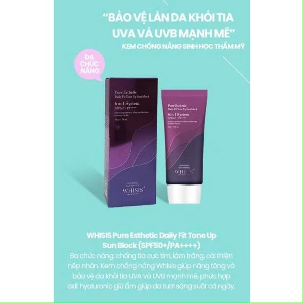 Kem Chống Nắng Kiềm Dầu Nâng Tone Hàn Quốc WHISIS Pure Esthetic Daily Fit Tone Up Sun  Block (SPF50+/PA++++)