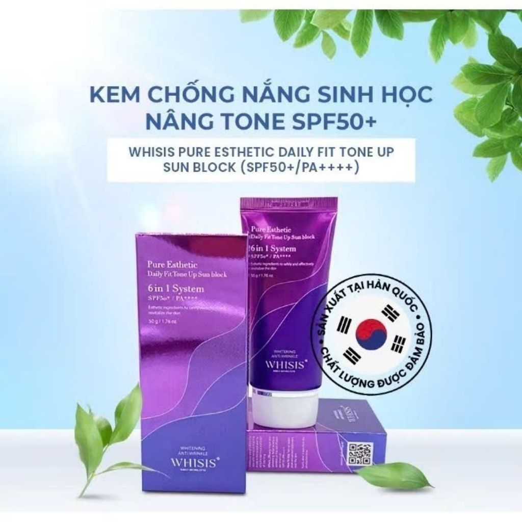 Kem Chống Nắng Kiềm Dầu Nâng Tone Hàn Quốc WHISIS Pure Esthetic Daily Fit Tone Up Sun  Block (SPF50+/PA++++)