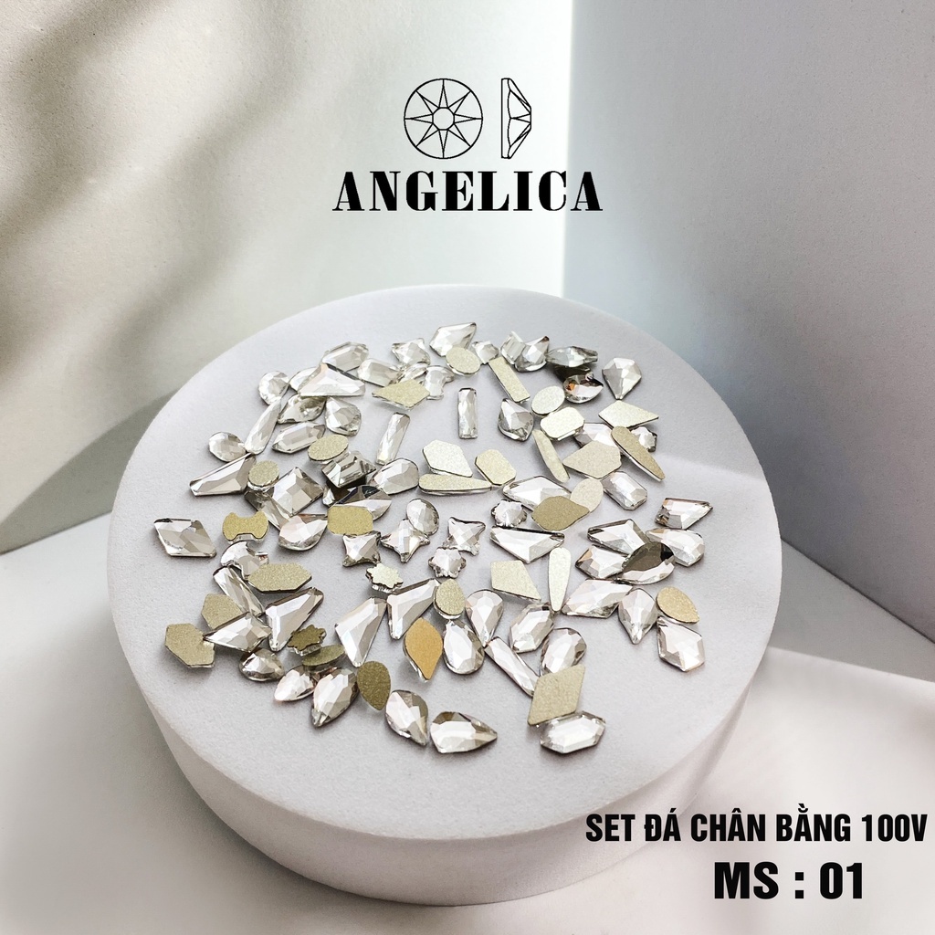 Set đá chân bằng nail mini màu trắng chân vàng size bé nhỏ và mix size trang trí móng ANGELICA SDM SMN