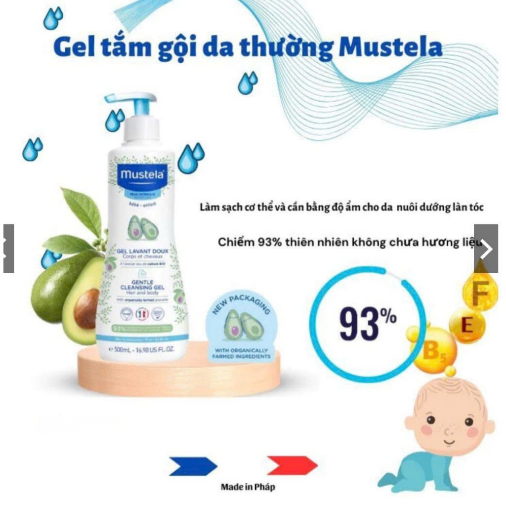 Gel Tắm Gội Mustela Gentle Cleansing Gel Lavant Doux 500ml Tắm Gội Toàn Thân Cho Bé |BabyMall & Care