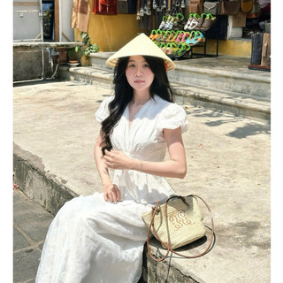 Áo babydoll cổ V phối tay bồng buộc nơ cách điệu xinh xắn LAVIAN A107
