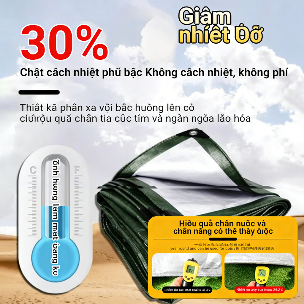 Bạt Che Nắng Mưa Ngoài Trời Đa Năng Cao Cấp Nhựa PE Phủ Nano Chống Thấm Kèm Móc May Viền Đóng Khoen