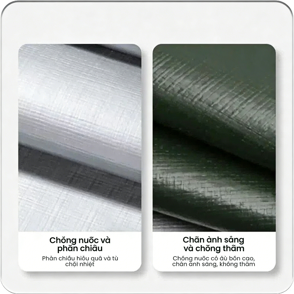 Bạt Che Nắng Mưa Ngoài Trời Đa Năng Cao Cấp Nhựa PE Phủ Nano Chống Thấm Kèm Móc May Viền Đóng Khoen