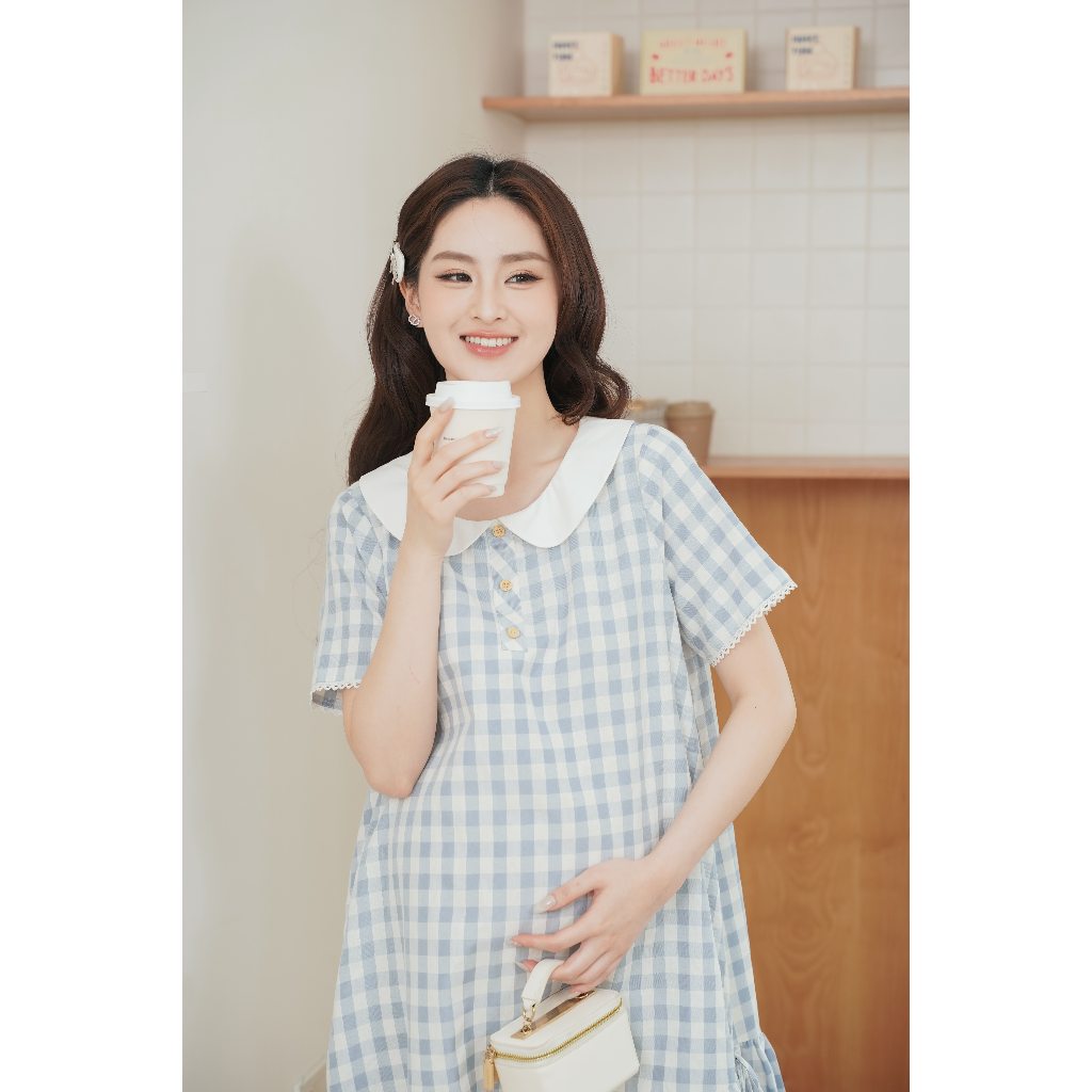 Váy bầu, đầm bầu Lena Dress kẻ thô đũi thấm hút mồ hôi phối chân váy đuôi cá thiết kế BY L'AMME