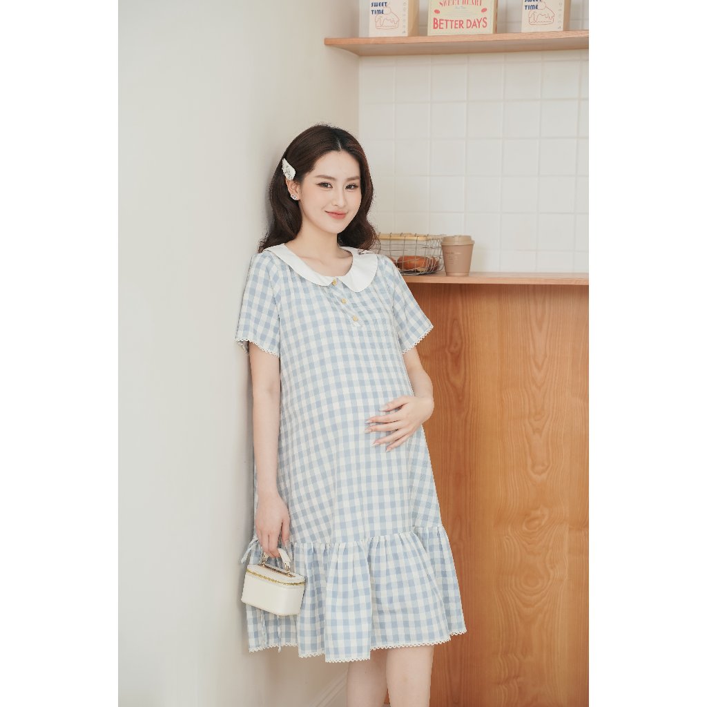 Váy bầu, đầm bầu Lena Dress kẻ thô đũi thấm hút mồ hôi phối chân váy đuôi cá thiết kế BY L'AMME