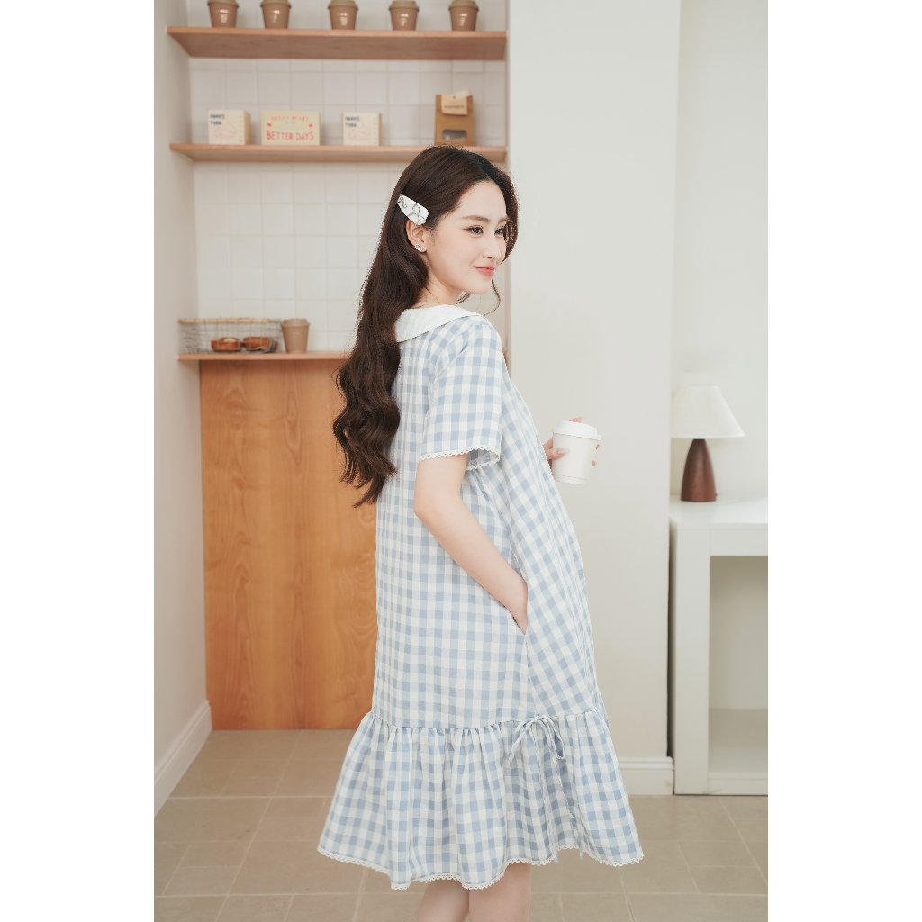 Váy bầu, đầm bầu Lena Dress kẻ thô đũi thấm hút mồ hôi phối chân váy đuôi cá thiết kế BY L'AMME
