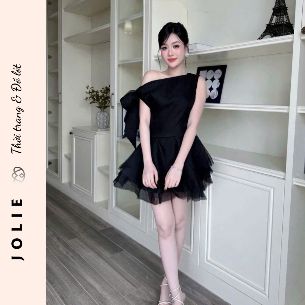 Váy Trắng Công Chúa JOLIE Dáng Xòe Phồng - Đầm Trễ Vai Nơ Lớn Sang Chảnh