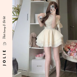 Váy Trắng Công Chúa JOLIE Dáng Xòe Phồng - Đầm Trễ Vai Nơ Lớn Sang Chảnh
