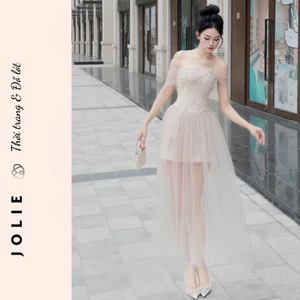 Váy Đầm Công Chúa Trễ Vai Jolie – Đầm Dự Tiệc Dáng Xòe Phối Lưới Cao Cấp Đính Đá Sang Trọng