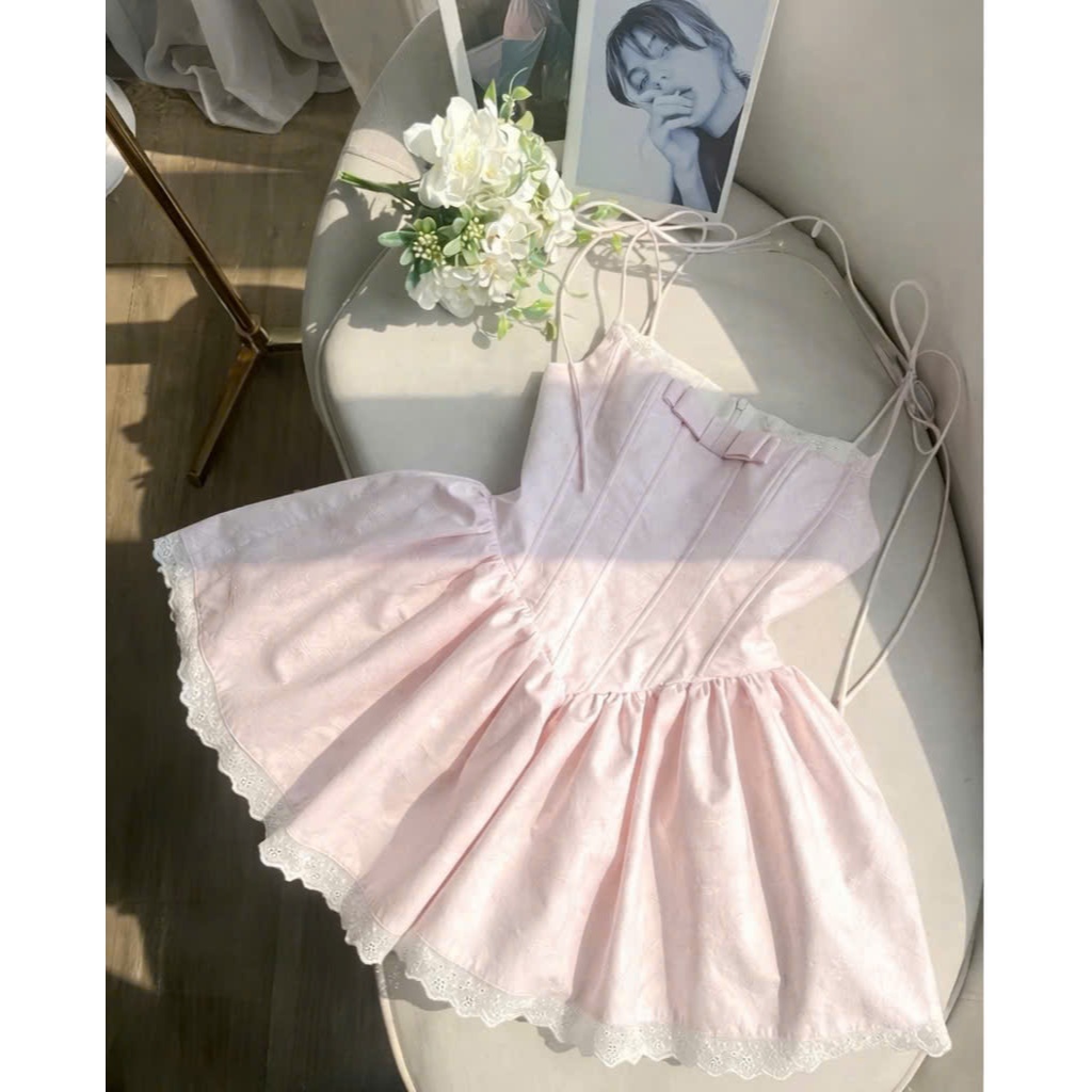 ĐẦM CORSET BABY PINK HAI DÂY PHỐI REN
