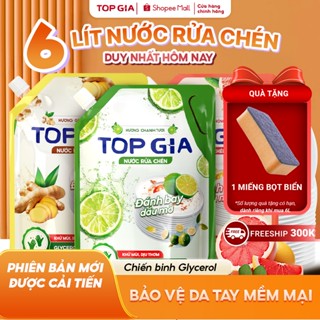 Nước Rửa Chén Bát TopGia Thiên Nhiên, An Toàn Dịu Nhẹ Da Tay, Tẩy Sạch Dầu Mỡ, Túi 2L, Chai 400ml