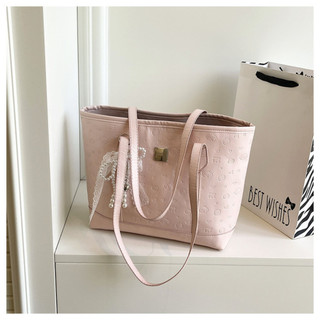 Túi tote nữ chất liệu da PU bóng nhẹ mềm mịn chống thấm nước tặng kèm charm nơ túi đeo vai nữ sang chảnh