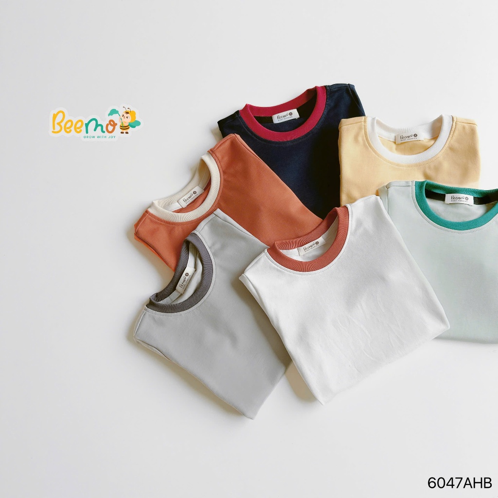 Áo phông cổ tròn basic trơn màu unisex cho bé, áo thun cổ tròn mềm mát