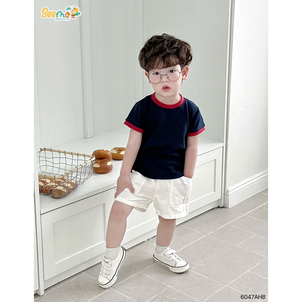Áo phông cổ tròn basic trơn màu unisex cho bé, áo thun cổ tròn mềm mát