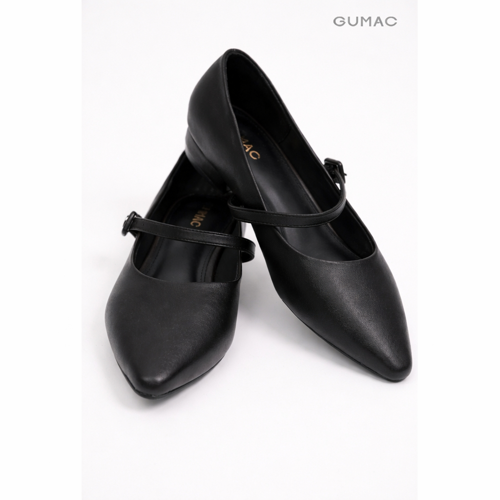 Giày Búp Bê Nữ GUMAC Thiết Kế Mũi Nhọn Quai Ngang Phối Khóa Thời Trang GF01078