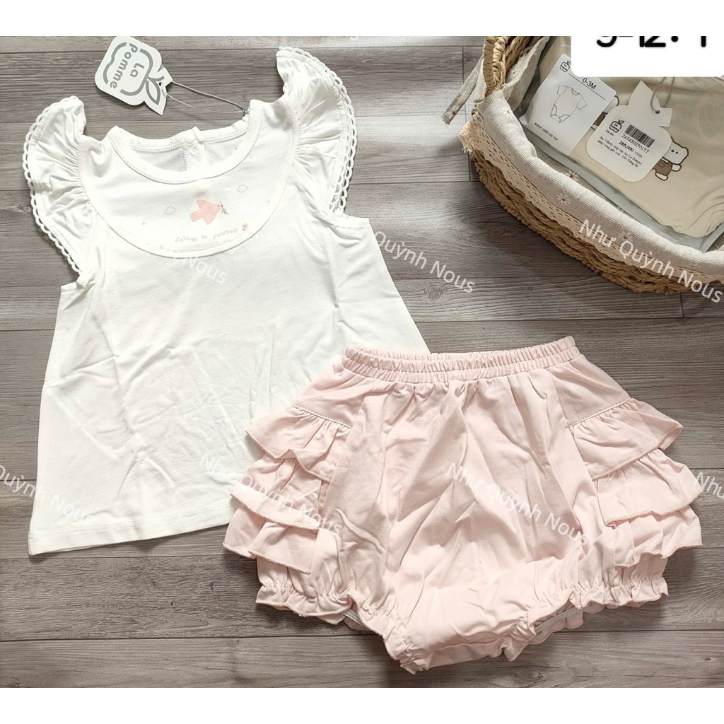 Bộ sát nách La Pomme viền bèo hè xinh mát dịu - Sợi Jacquard Cotton mềm mại, thoáng khí - Bé gái -BST Xuân Hè 2026