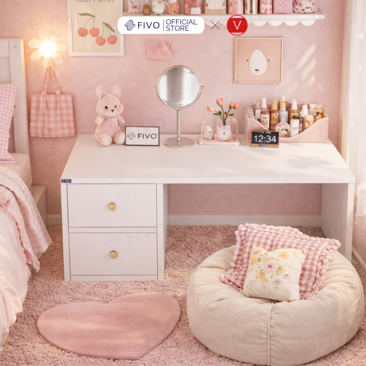 Bàn Trang Điểm Gỗ Ngồi Bệt Hộc Kéo FV01 FIVO, Kết Hợp Làm Bàn Học Bàn Thưởng Trà, Không Lộ Vít Bề Mặt, Đa Dạng 7 Màu Sắc