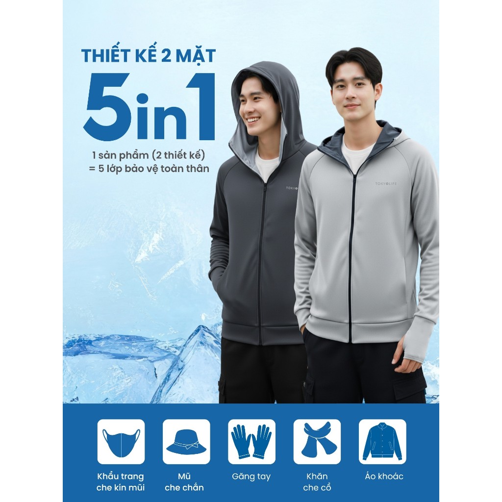 Áo khoác chống nắng nam 2 lớp TOKYOLIFE áo khoác 2 mặt cao cấp thoáng mát chống tia UV 40005564