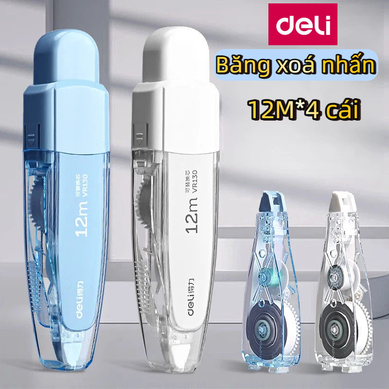 [Ấn Là Xóa] Băng Xóa Nhấn Deli 12/20/60m – Loại Ấn, Có Lõi Thay Thế, Mượt, Siêu Tiết Kiệm