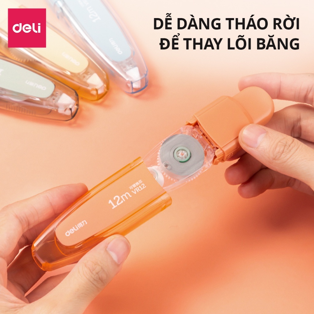 [Ấn Là Xóa] Băng Xóa Nhấn Deli 12/20/60m – Loại Ấn, Có Lõi Thay Thế, Mượt, Siêu Tiết Kiệm