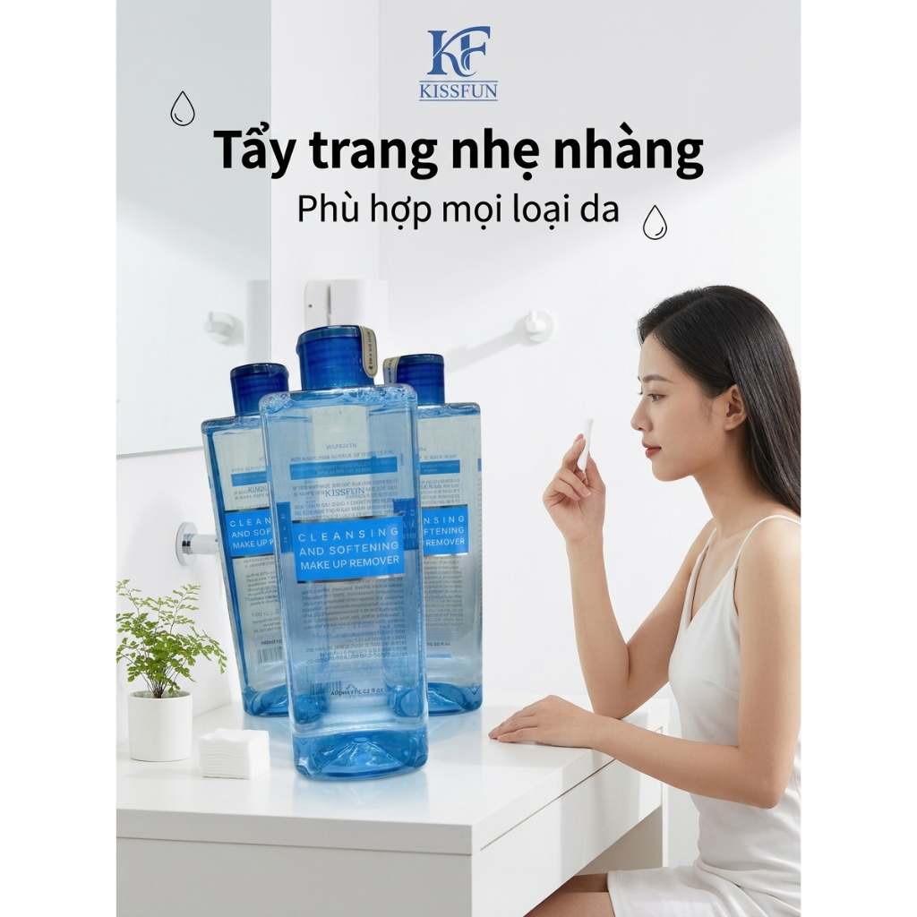 Nước tẩy trang Hàn Quốc KISSFUN 400ml | Làm Sạch - Giữ Ẩm - Dịu nhẹ cho da nhạy cảm
