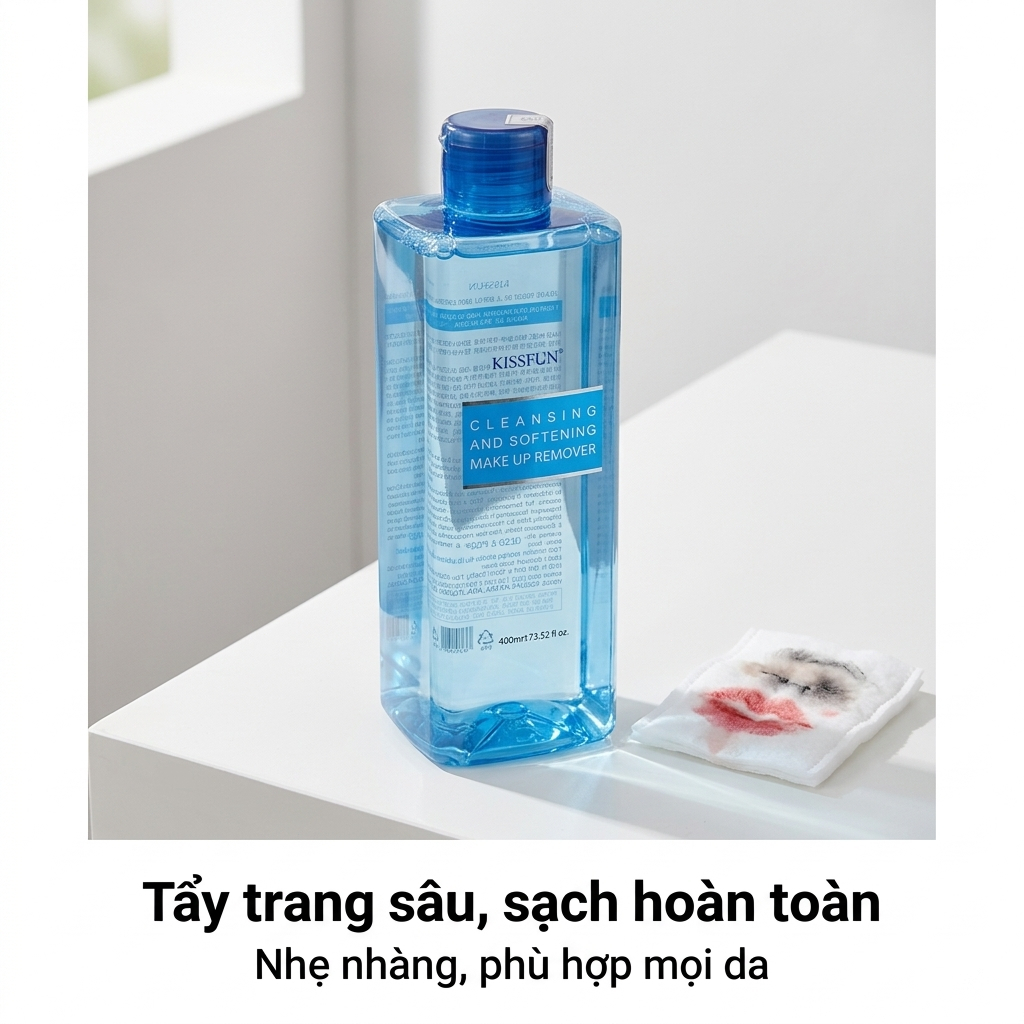 Nước tẩy trang Hàn Quốc KISSFUN 400ml | Làm Sạch - Giữ Ẩm - Dịu nhẹ cho da nhạy cảm