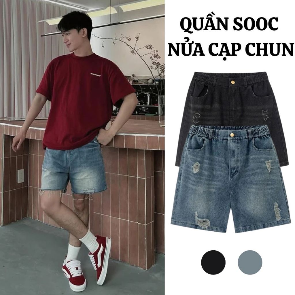 Quần Short Jean Nam FABUMAN Nửa Cạp Chun form ngắn trên gối, quần đùi chất bò không phai bigsize | BigBuy360 - bigbuy360.vn
