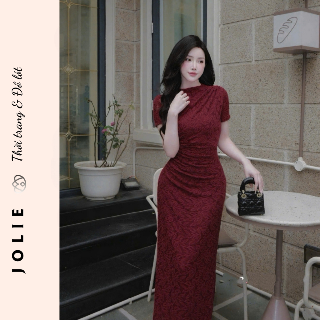 Đầm Ren Body Dáng Dài Jolie – Váy Ren Đen Cổ Cao Sang Trọng Dự Tiệc Quyến Rũ Thanh Lịch