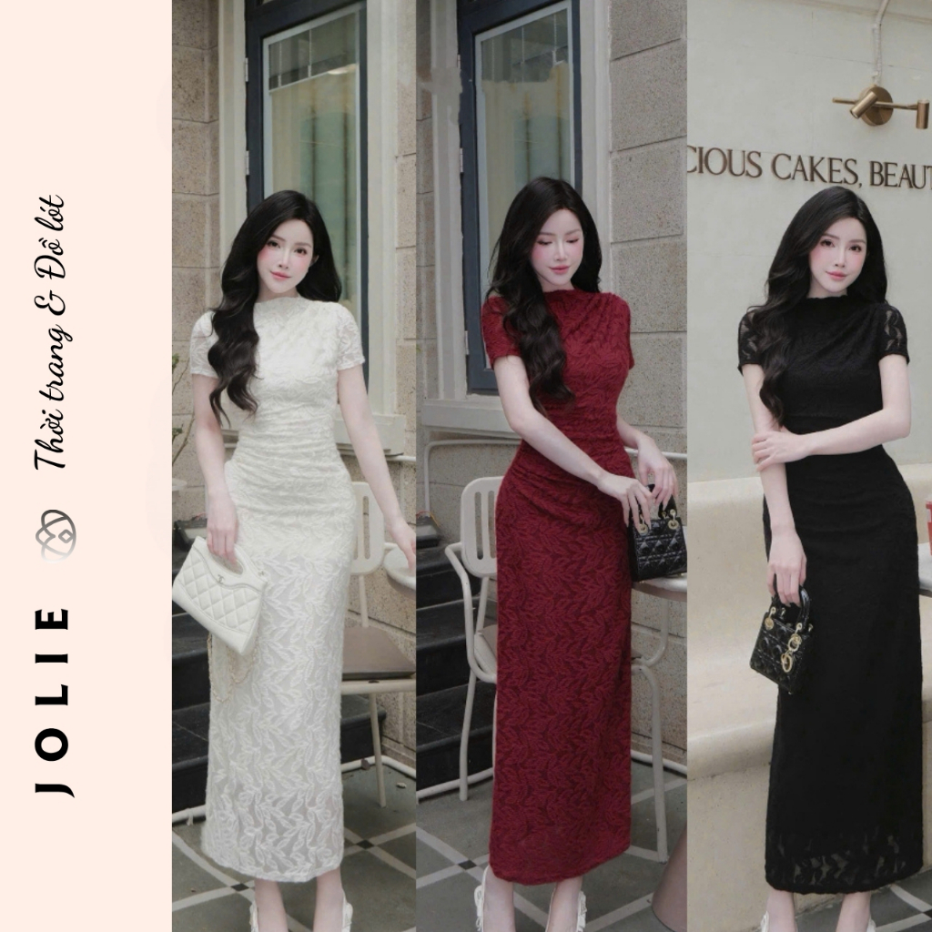 Đầm Ren Body Dáng Dài Jolie – Váy Ren Đen Cổ Cao Sang Trọng Dự Tiệc Quyến Rũ Thanh Lịch