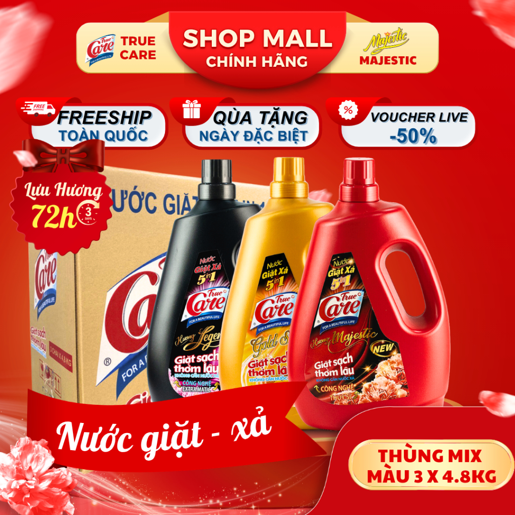 Thùng Nước Giặt Xả True Care 5in1 Mix 3 Màu x 4.8kg